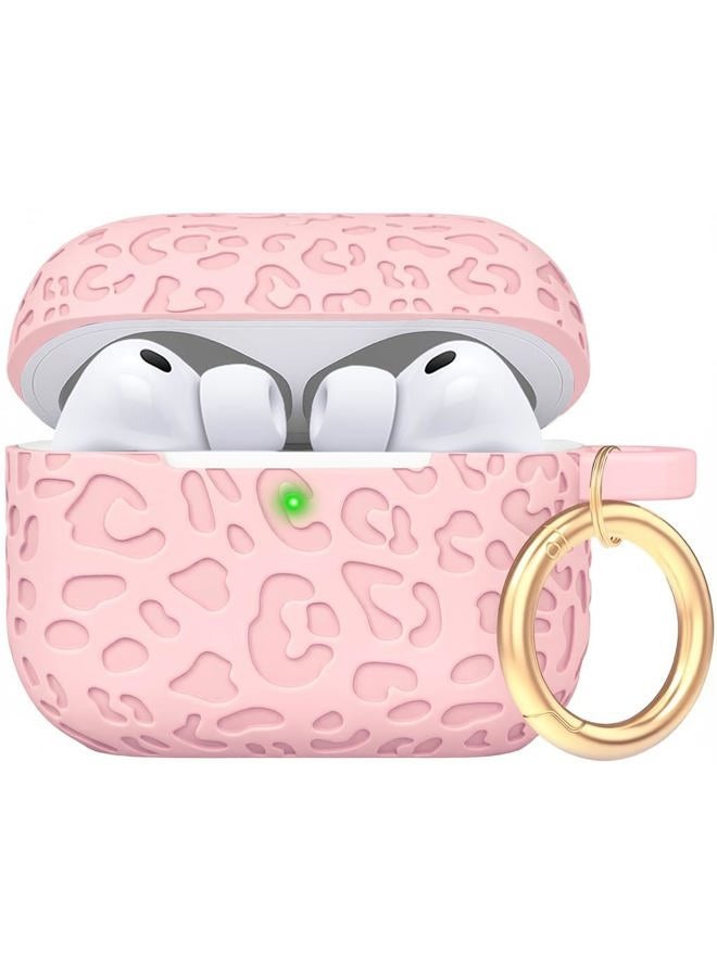 Gawnock Case Compatible with AirPods Pro 3 Generation 2025 Cover with Keychain, Gawnock Engraved Leopard Skin Soft Cover for AirPods Pro 3 Case Full Protection,Front LED Visible, Pink - Image 1
