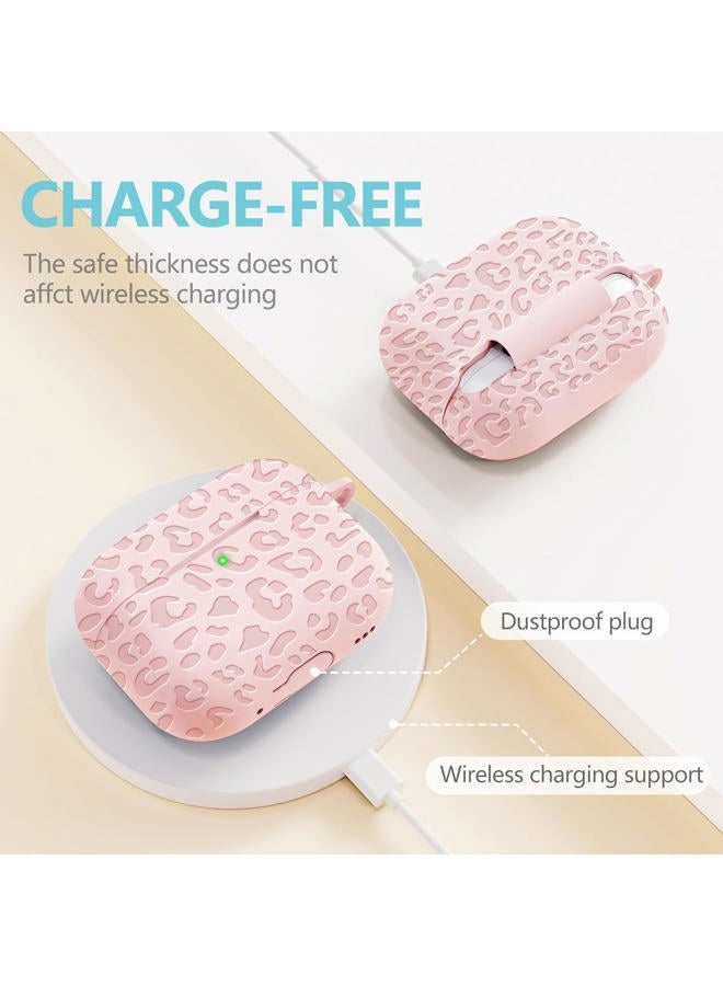 Gawnock Case Compatible with AirPods Pro 3 Generation 2025 Cover with Keychain, Gawnock Engraved Leopard Skin Soft Cover for AirPods Pro 3 Case Full Protection,Front LED Visible, Pink - Image 4