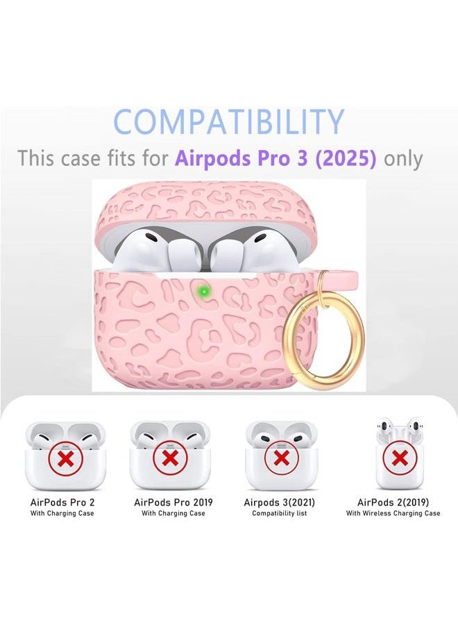 Gawnock Case Compatible with AirPods Pro 3 Generation 2025 Cover with Keychain, Gawnock Engraved Leopard Skin Soft Cover for AirPods Pro 3 Case Full Protection,Front LED Visible, Pink - Image 2