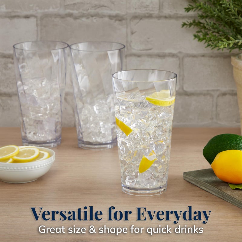 US Acrylic Optix Plastic Reusable Drinking Glasses (Set of 8) 20oz Water Cups in Clear | BPA-Free Tumblers, Made in USA | Top-Rack Dishwasher Safe - Image 3
