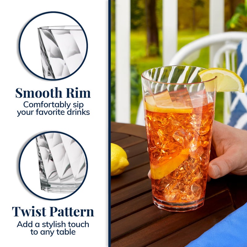 US Acrylic Optix Plastic Reusable Drinking Glasses (Set of 8) 20oz Water Cups in Clear | BPA-Free Tumblers, Made in USA | Top-Rack Dishwasher Safe - Image 4