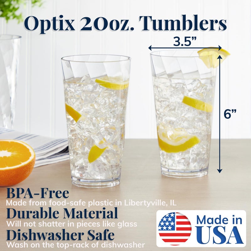 US Acrylic Optix Plastic Reusable Drinking Glasses (Set of 8) 20oz Water Cups in Clear | BPA-Free Tumblers, Made in USA | Top-Rack Dishwasher Safe - Image 2