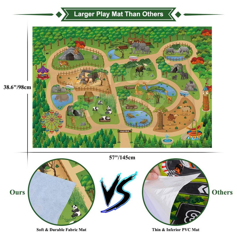 Mini Tudou 12 Pcs Safari Animals Figures Toys w/ 57x38.6â€™â€™ Large Activity Play Mat, Realistic Jumbo Jungle Wild Zoo Animals Figurines Playset w/Elephant, Giraffe, Lion for Kids Boys - Image 4