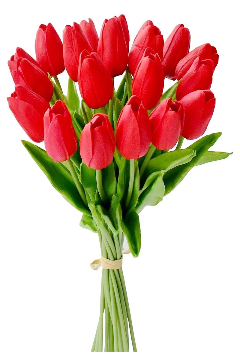 LOWHAT 12 Pcs Red Artificial Tulip Silk Flowers 45 CM Bulk Home Kitchen Wedding Decorations - Image 1