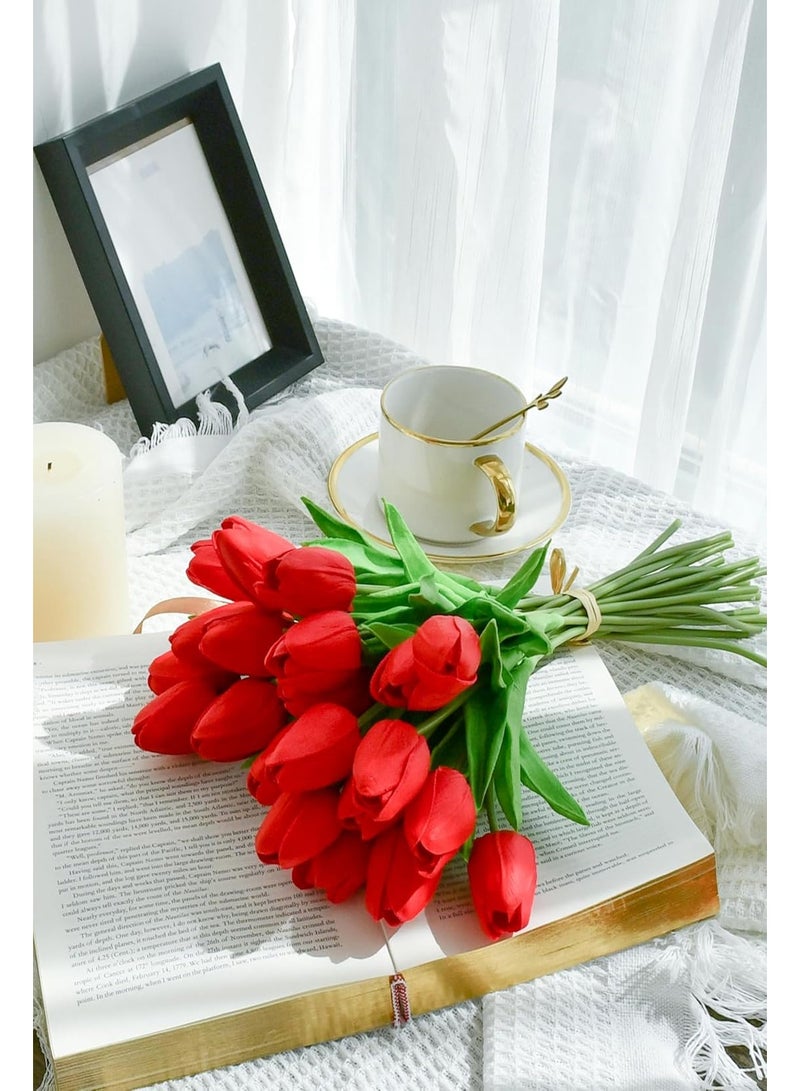 LOWHAT 12 Pcs Red Artificial Tulip Silk Flowers 45 CM Bulk Home Kitchen Wedding Decorations - Image 3