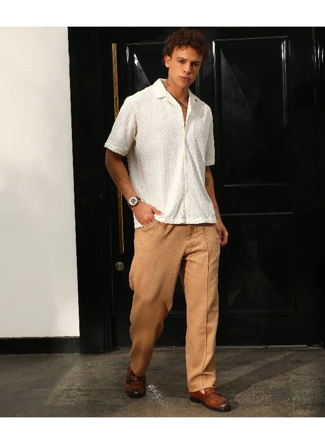 Campus Sutra Men's Powder White Rhombus-Texture Oversized Shirt