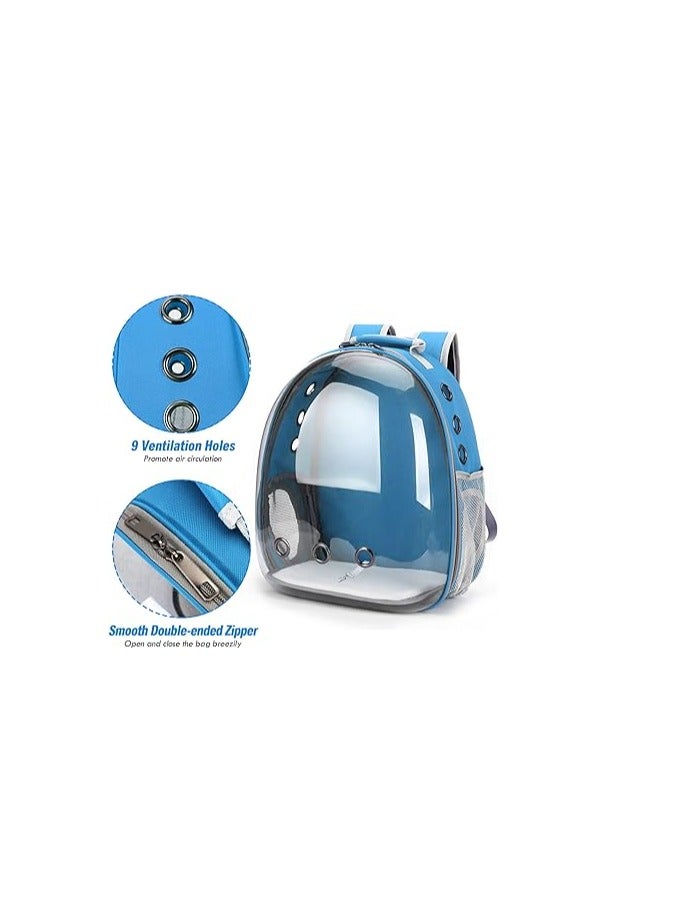 HAPPY PUSS Transparent pet carrier backpack: stylish pet bag for travel, breathable space capsule design, carrier for cats and dogs, suitable for traveling hiking and camping.blue color - Image 2