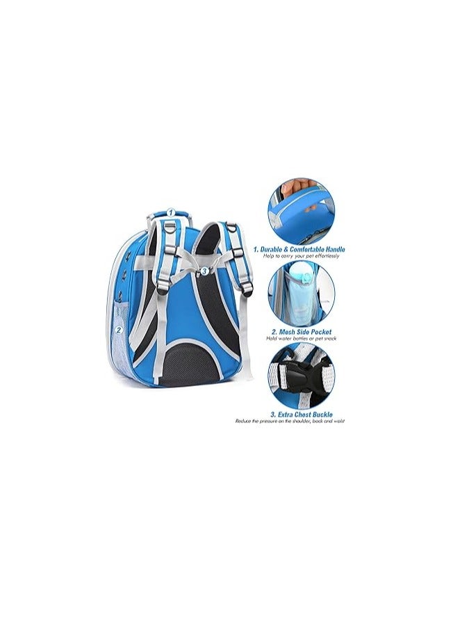 HAPPY PUSS Transparent pet carrier backpack: stylish pet bag for travel, breathable space capsule design, carrier for cats and dogs, suitable for traveling hiking and camping.blue color - Image 4