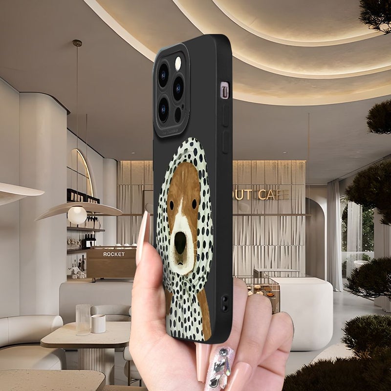 Cartoon Samoyed Dog Phone Case For iPhone 13 Mini Black Minimalist Creative Trendy Light Luxury High End Elegant Yellowing Resistant Wear Resistant Scratch Resistant Drop Resistant - Image 3