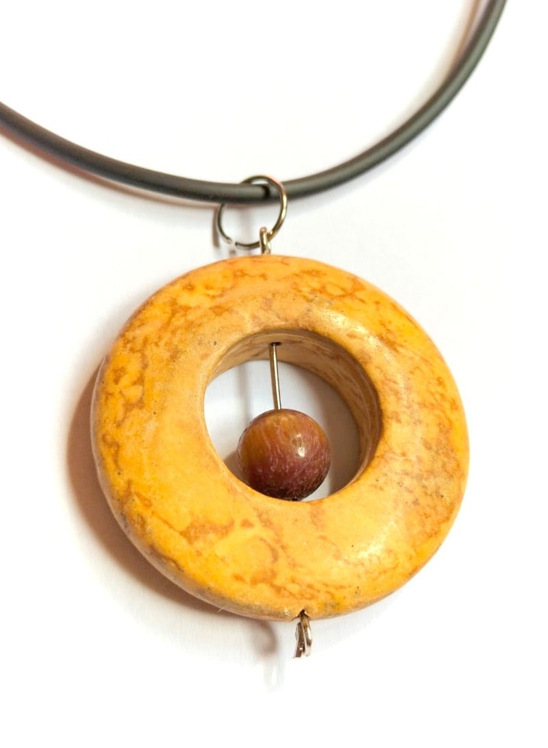 Boho Pendant Necklace for Men & Women, Handmade, Healing, Hand Carved round wood style, natural stone Boho Jewelry, Bohemian Necklace - Image 2
