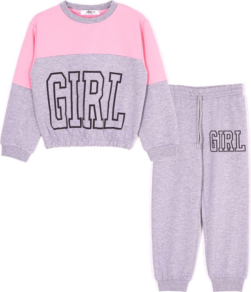 Zepkids Crew Neck Long Sleeve Light Pink Color Girl Tracksuit Set  - Image 1