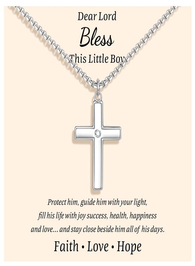 MEALGUET Easter Basket Stuffers for Boys 6-8 8-12 Years Old Kids Stainless Steel Cross Necklace for Teenage Boy Son Grandson Kids Ages 5-8/8-12 First Communion Confirmation Baptism Birthday Gift,Bless - Image 1