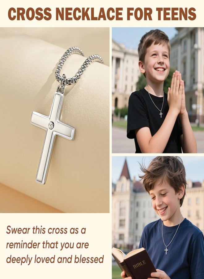 MEALGUET Easter Basket Stuffers for Boys 6-8 8-12 Years Old Kids Stainless Steel Cross Necklace for Teenage Boy Son Grandson Kids Ages 5-8/8-12 First Communion Confirmation Baptism Birthday Gift,Bless - Image 5