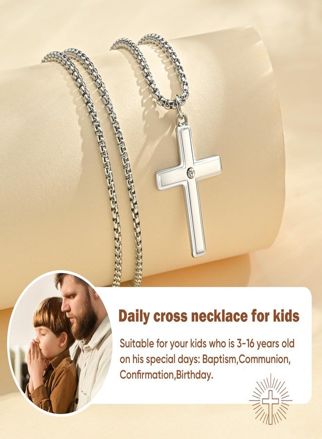 MEALGUET Easter Basket Stuffers for Boys 6-8 8-12 Years Old Kids Stainless Steel Cross Necklace for Teenage Boy Son Grandson Kids Ages 5-8/8-12 First Communion Confirmation Baptism Birthday Gift,Bless - Image 3