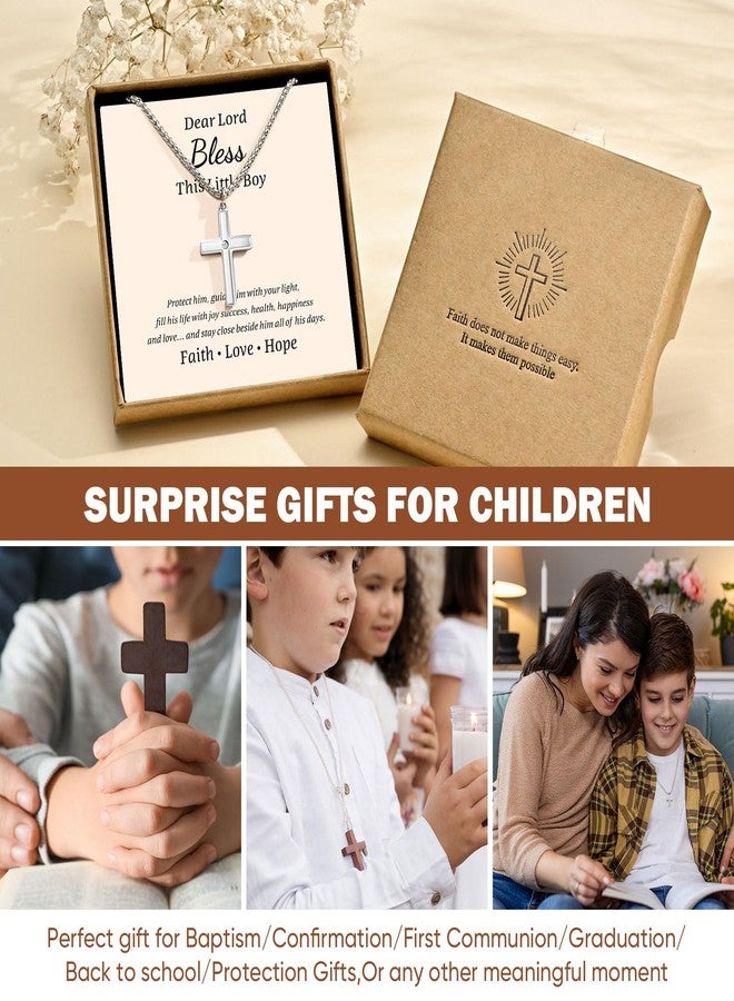 MEALGUET Easter Basket Stuffers for Boys 6-8 8-12 Years Old Kids Stainless Steel Cross Necklace for Teenage Boy Son Grandson Kids Ages 5-8/8-12 First Communion Confirmation Baptism Birthday Gift,Bless - Image 2