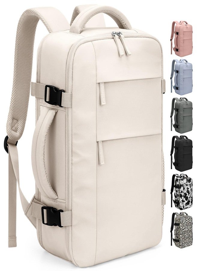 Pritent Travel Backpack for Women Man, Travel Bag Airline Approved Laptop Backpack Carry on Weekender Bag for Trip, Beige, 15.6 Inch - Image 1