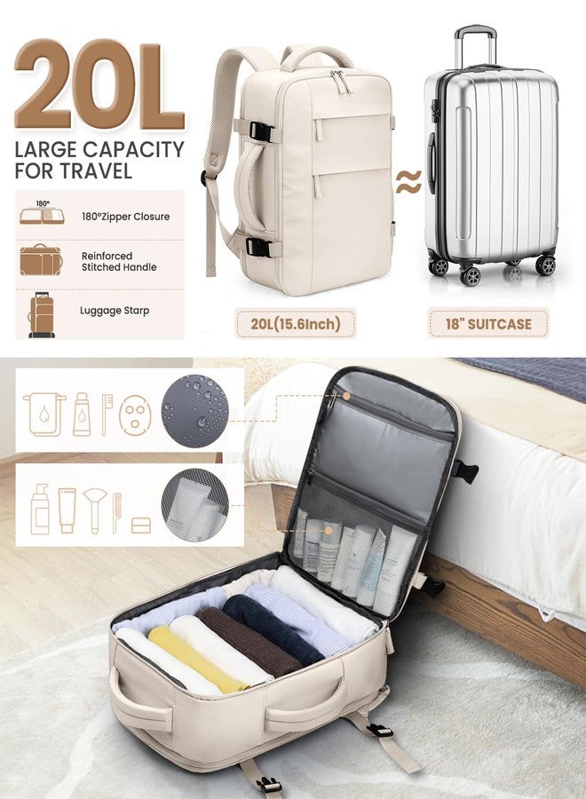 Pritent Travel Backpack for Women Man, Travel Bag Airline Approved Laptop Backpack Carry on Weekender Bag for Trip, Beige, 15.6 Inch - Image 3