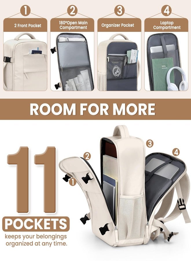 Pritent Travel Backpack for Women Man, Travel Bag Airline Approved Laptop Backpack Carry on Weekender Bag for Trip, Beige, 15.6 Inch - Image 4