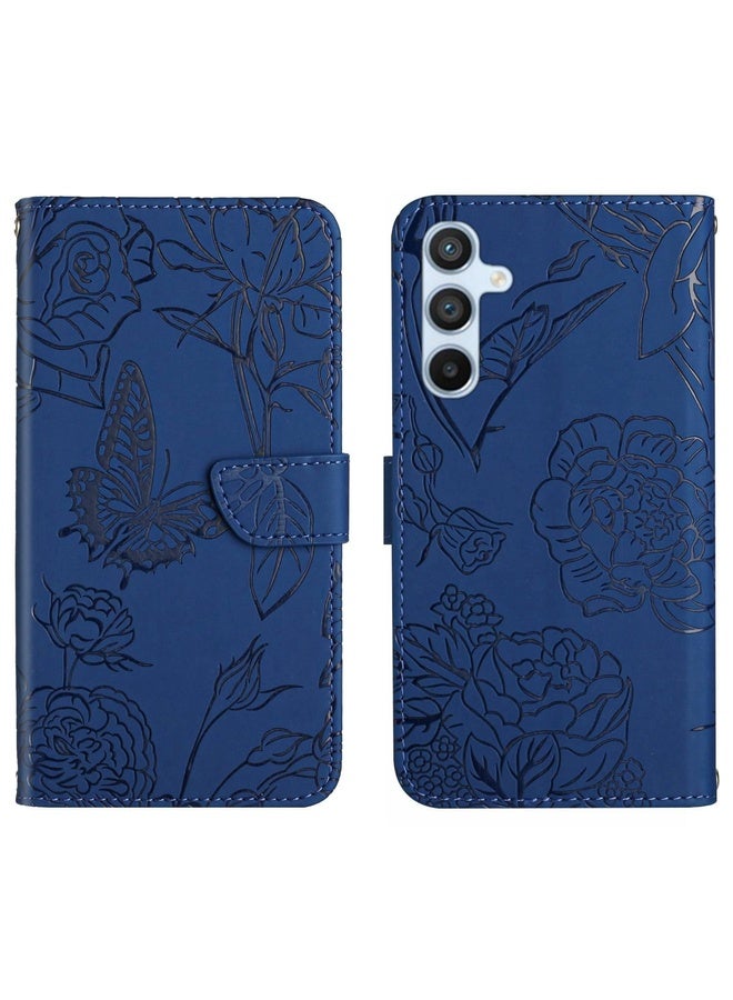 Case Cover For Samsung Galaxy M34 5G Skin Feel Butterfly Embossed Flip Leather Phone Case(Blue)