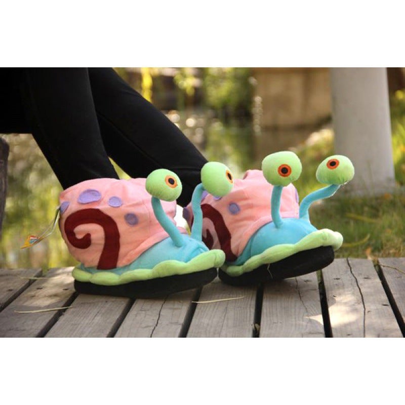 Non-Slip Slippers Bag With Student Snail Warm Parent-Child Cotton Boots Winter Small Worm Spongebob Indoor Household Cotton Shoes - Image 1