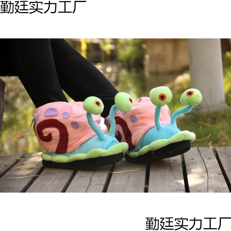 Non-Slip Slippers Bag With Student Snail Warm Parent-Child Cotton Boots Winter Small Worm Spongebob Indoor Household Cotton Shoes - Image 4