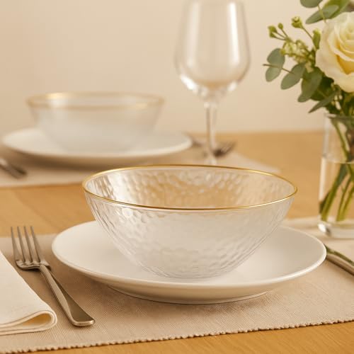 R-kay 100 Pack Hammered Gold Plastic Bowls Disposable Heavy Duty - 12 Oz Clear Plastic Bowls For Parties - Premium Clear Disposable Bowls for Hot Soup, Salads. - Image 4