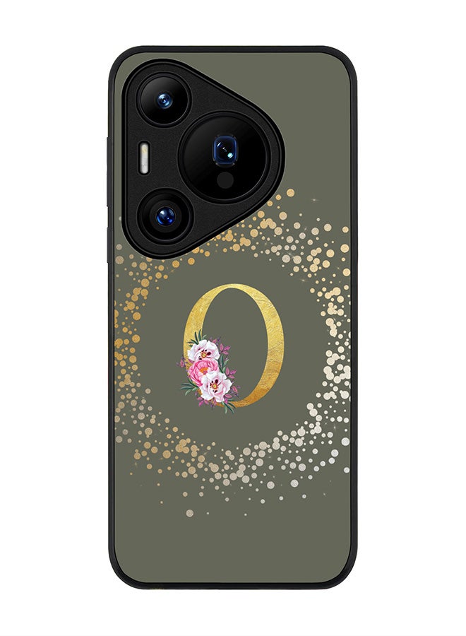 Rugged Black edge case for Huawei Pura 70 Pro / Huawei Pura 70 Pro Plus Case Cover Monogram Initial Letter Floral Pattern Alphabet- O (Olive Green)