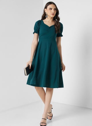 Ruched Bodice Midi Dress