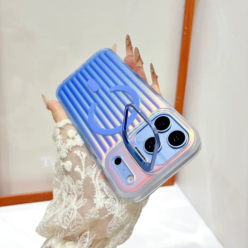 Luggage Pattern Magnetic Phone Case for iPhone  Series, Matte Shockproof Cover with Hidden Stand and Lens Protection - Image 1