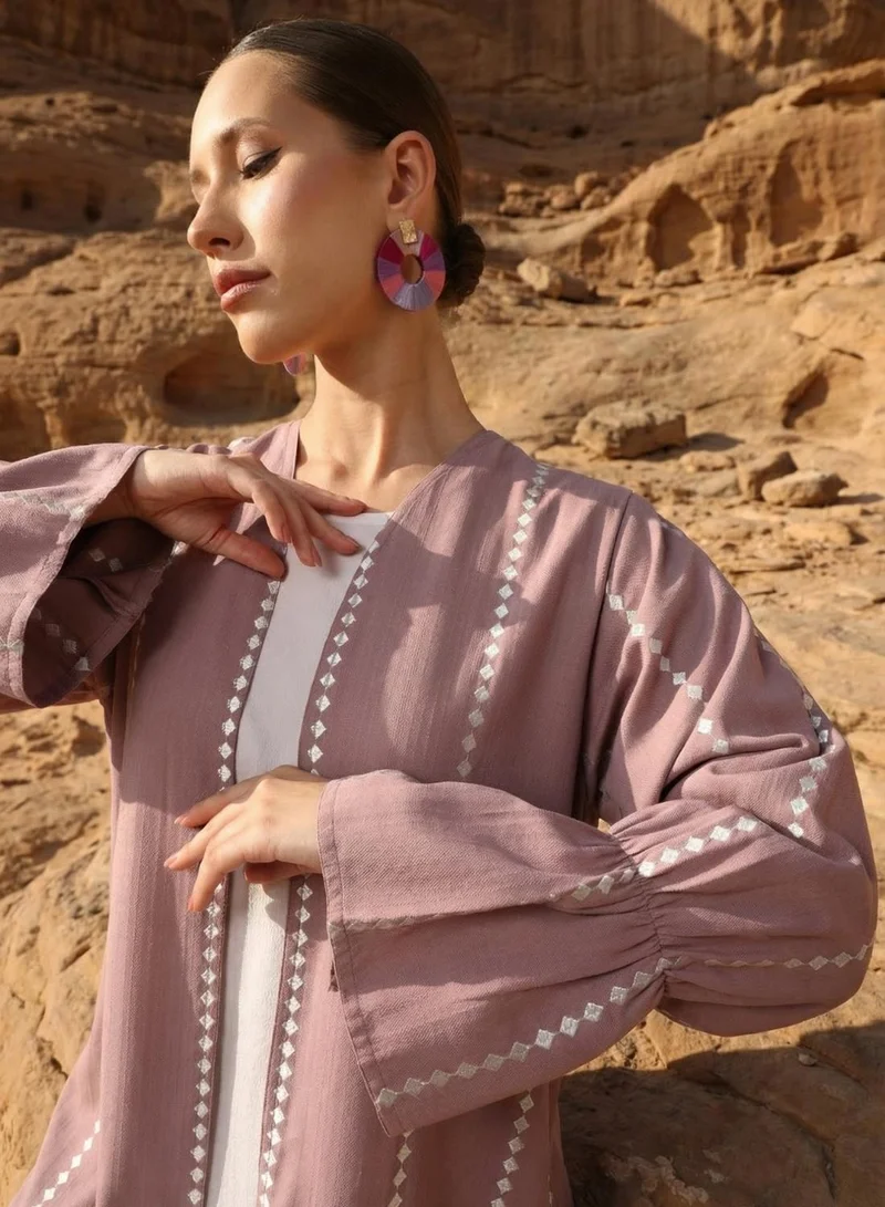 ISHIN Pink thread embroidered Abaya with Hijab