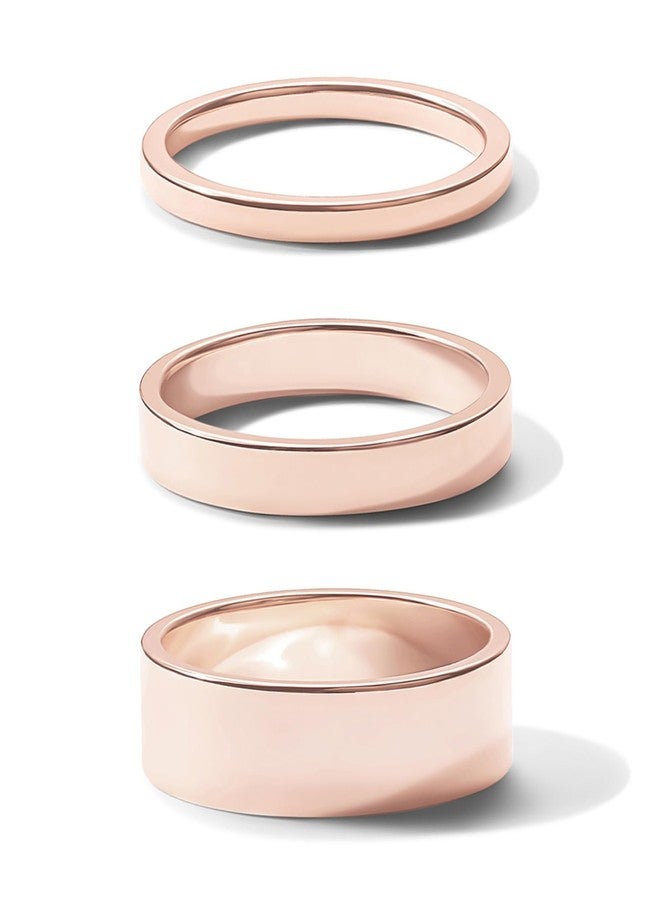 PAVOI 18K Rose Gold Plated Three Stackable Rings Set for Women - Set of 3 Wide Stacking Ring Pack - Gold Statement Jewelry, Size 7 - Image 3
