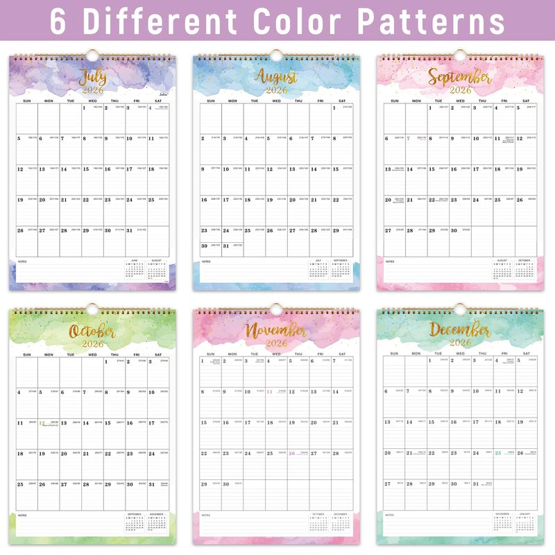 Indeme Calendar 2026-2027 - July 2026 - June 2027, Wall Calendar 2026-2027, 12" x 17", 18 Months Calendar, Twin-Wire Binding, Hanging Hook, Blocks and Julian Dates - Colorful Waterink - Image 5