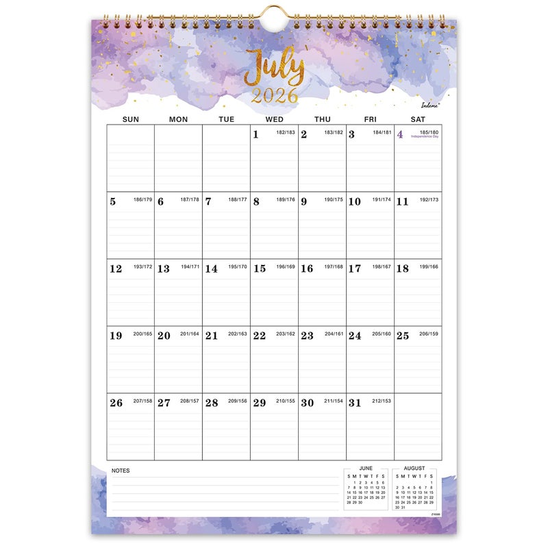 Indeme Calendar 2026-2027 - July 2026 - June 2027, Wall Calendar 2026-2027, 12" x 17", 18 Months Calendar, Twin-Wire Binding, Hanging Hook, Blocks and Julian Dates - Colorful Waterink - Image 1