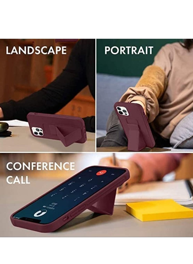 Apple iPhone 14 Pro Case With Hand Grip Foldable Magnetic Kickstand Wrist Strap Finger Grip Cover 6.1 Inch Maroon - Image 4