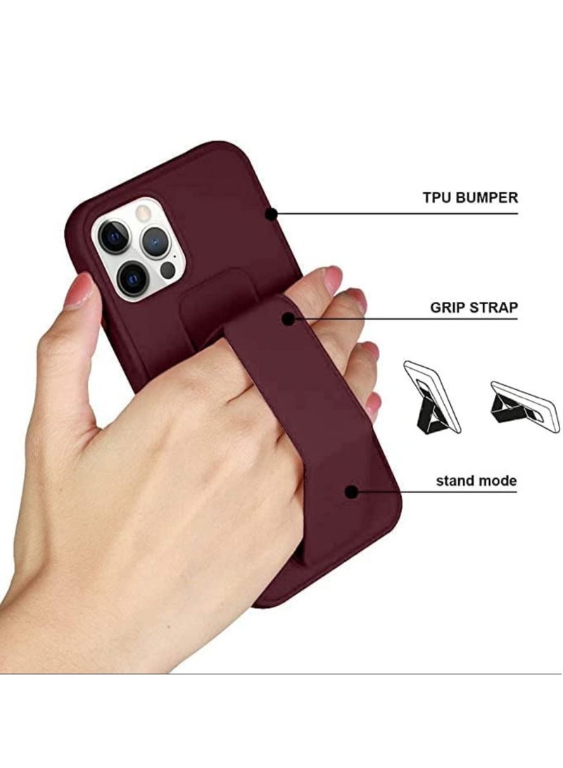 Apple iPhone 14 Pro Case With Hand Grip Foldable Magnetic Kickstand Wrist Strap Finger Grip Cover 6.1 Inch Maroon - Image 3