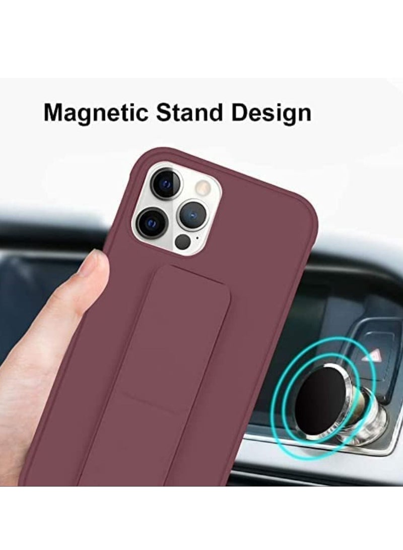 Apple iPhone 14 Pro Case With Hand Grip Foldable Magnetic Kickstand Wrist Strap Finger Grip Cover 6.1 Inch Maroon - Image 2