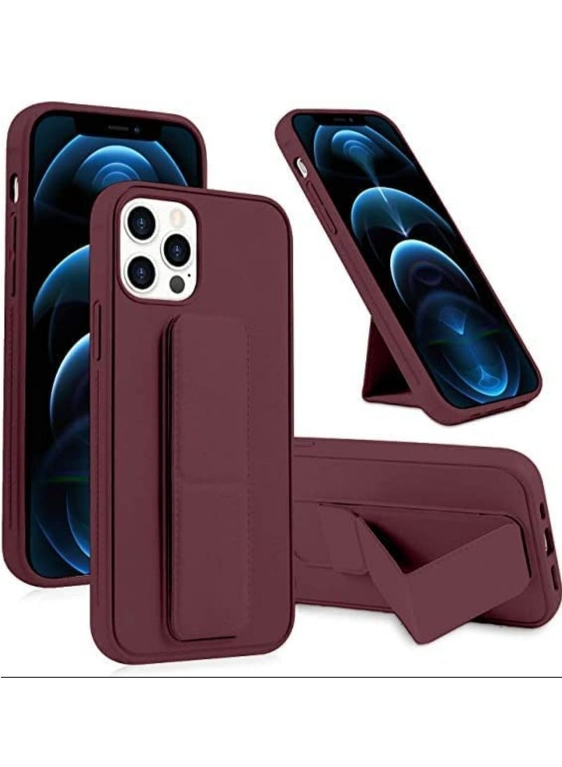 Apple iPhone 14 Pro Case With Hand Grip Foldable Magnetic Kickstand Wrist Strap Finger Grip Cover 6.1 Inch Maroon - Image 1