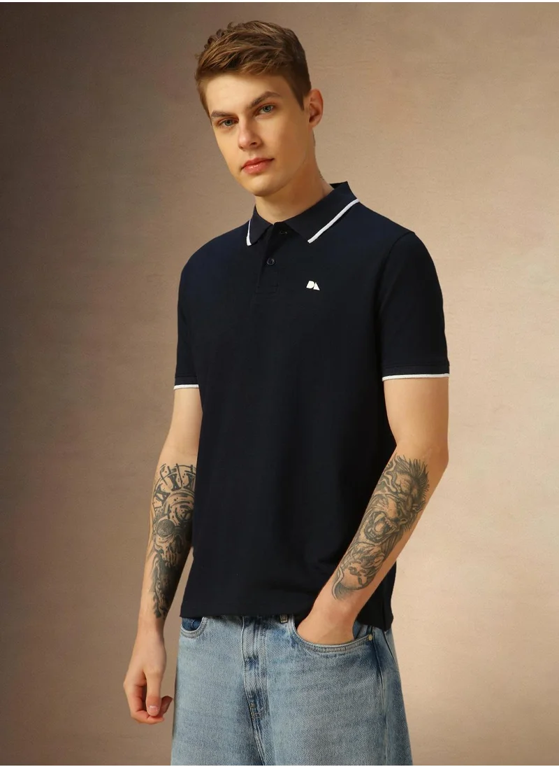 Dennis Lingo Men's Navy 100% Cotton Solid Regular Fit T-Shirt