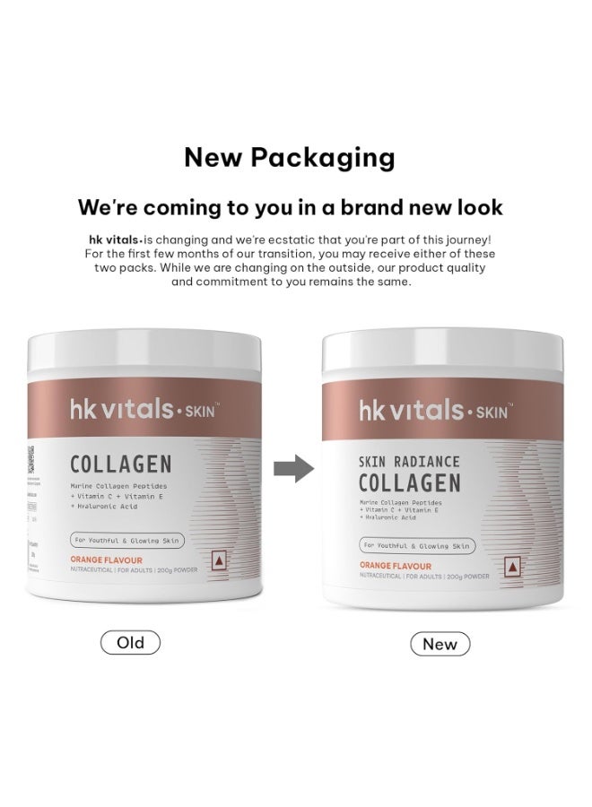 HK Vitals Skin Radiance Marine Collagen Supplement Powder (Orange, 200g) | Collagen Peptides with Vitamin C, E - Image 2