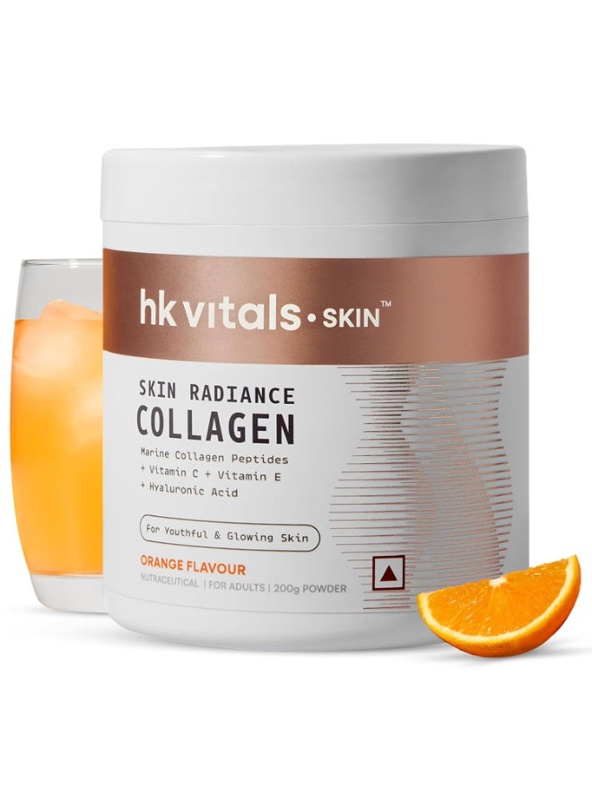 HK Vitals Skin Radiance Marine Collagen Supplement Powder (Orange, 200g) | Collagen Peptides with Vitamin C, E - Image 1
