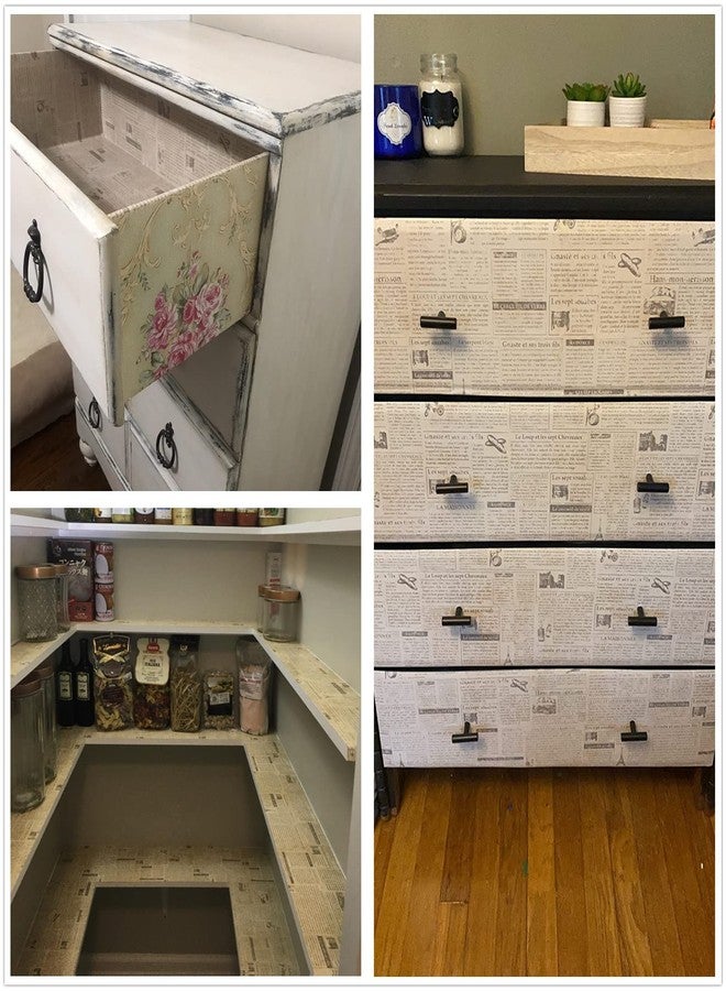 TANONE Beige Newspaper Wallpaper 17.7" x 78.7"Self Adhesive Vintage Black Locker Contact Paper Peel and Stick Wallpaper for Countertops Cabinets Decorative Furniture - Image 3
