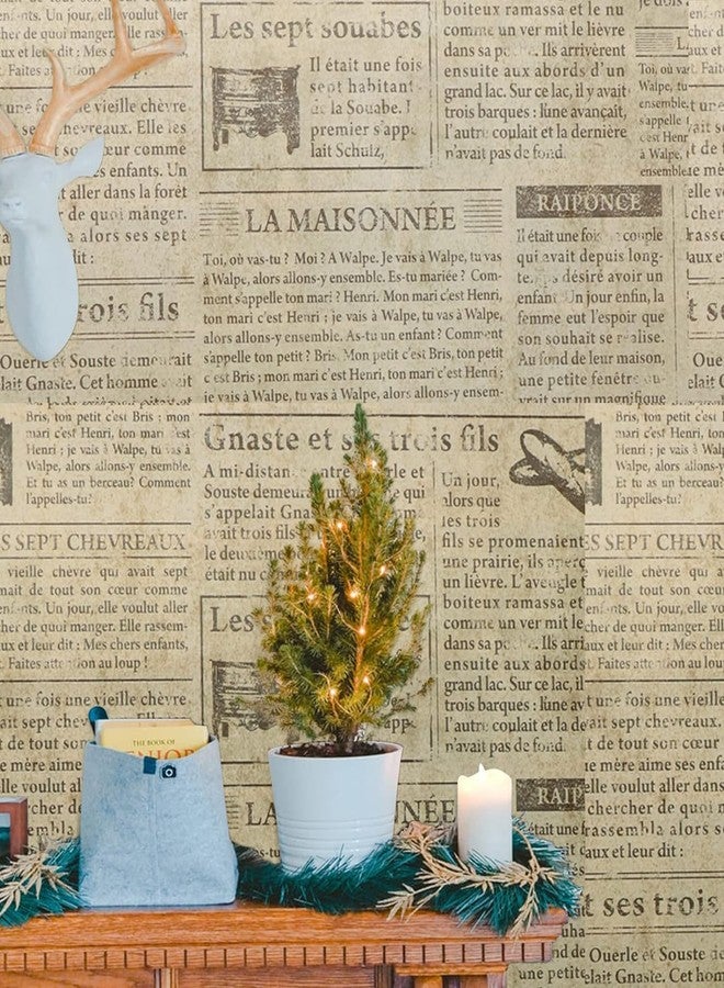 TANONE Beige Newspaper Wallpaper 17.7" x 78.7"Self Adhesive Vintage Black Locker Contact Paper Peel and Stick Wallpaper for Countertops Cabinets Decorative Furniture - Image 2