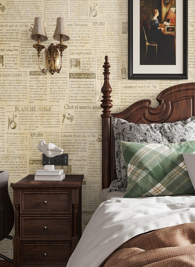 TANONE Beige Newspaper Wallpaper 17.7" x 78.7"Self Adhesive Vintage Black Locker Contact Paper Peel and Stick Wallpaper for Countertops Cabinets Decorative Furniture - Image 5