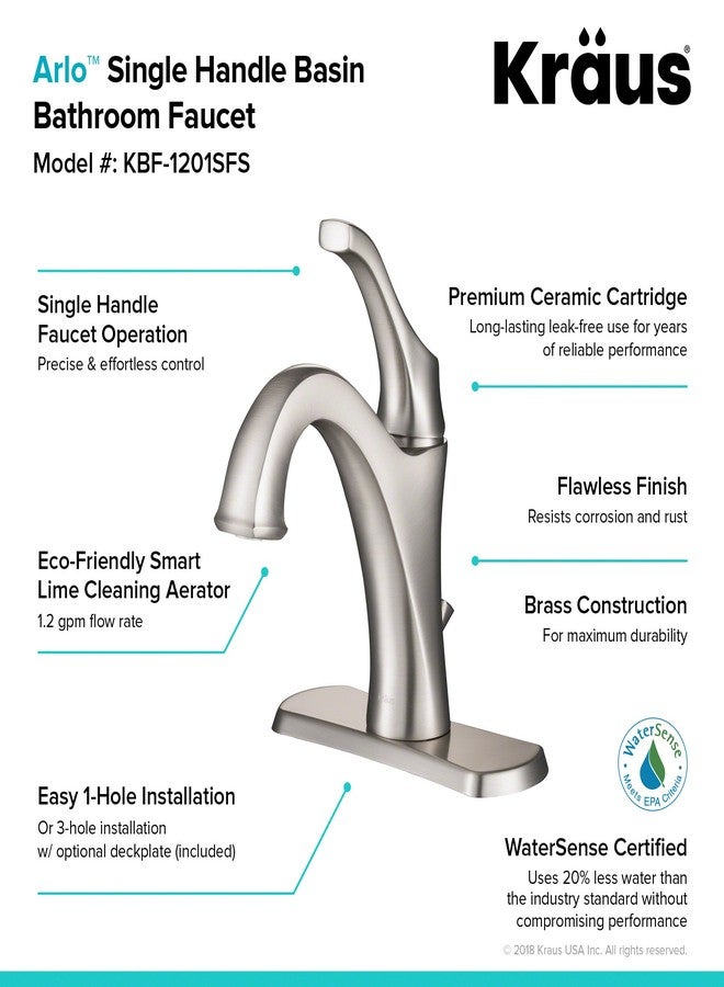 KRAUS KBF-1201SFS Arlo Single Handle Basin Bathroom Faucet with Lift Rod Drain and Deck Plate, Spot-Free All-Brite Stainless Steel - Image 5