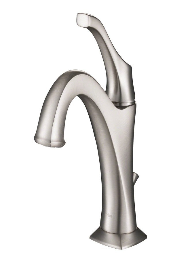 KRAUS KBF-1201SFS Arlo Single Handle Basin Bathroom Faucet with Lift Rod Drain and Deck Plate, Spot-Free All-Brite Stainless Steel - Image 1