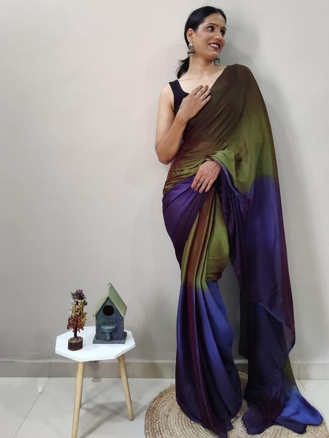 Satrani Women'S Chiffon Ready To Wear Saree With Unstitched Blouse Piece(3029S192N_Green) - Image 3