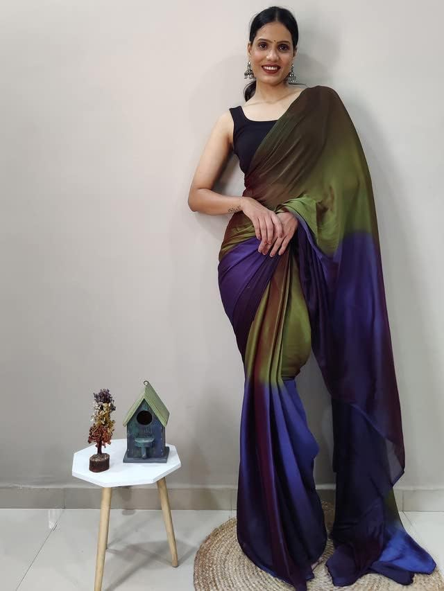 Satrani Women'S Chiffon Ready To Wear Saree With Unstitched Blouse Piece(3029S192N_Green) - Image 2