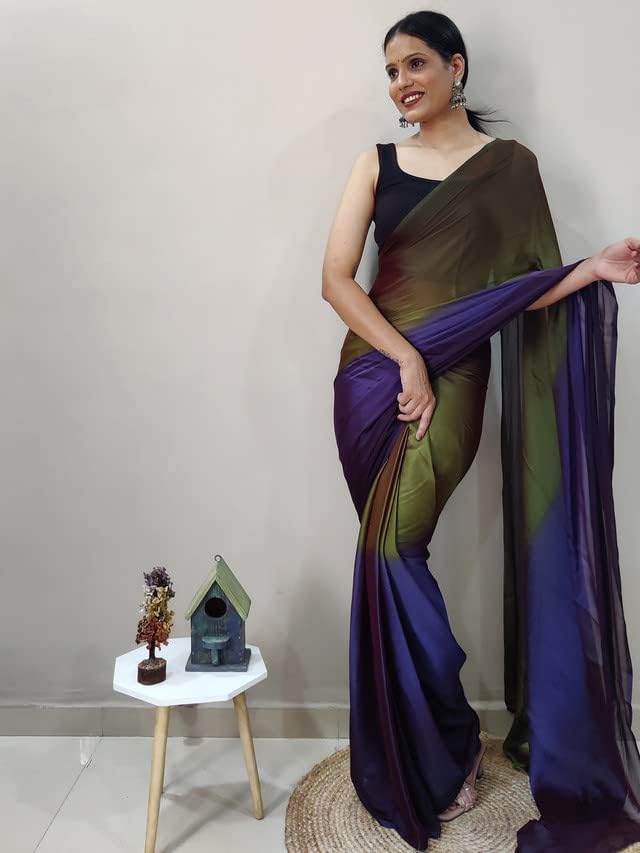 Satrani Women'S Chiffon Ready To Wear Saree With Unstitched Blouse Piece(3029S192N_Green) - Image 4
