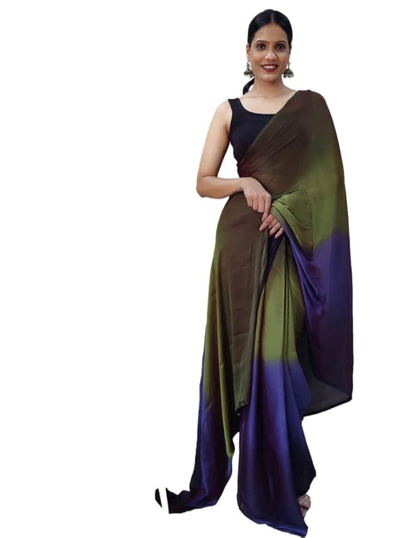 Satrani Women'S Chiffon Ready To Wear Saree With Unstitched Blouse Piece(3029S192N_Green) - Image 1