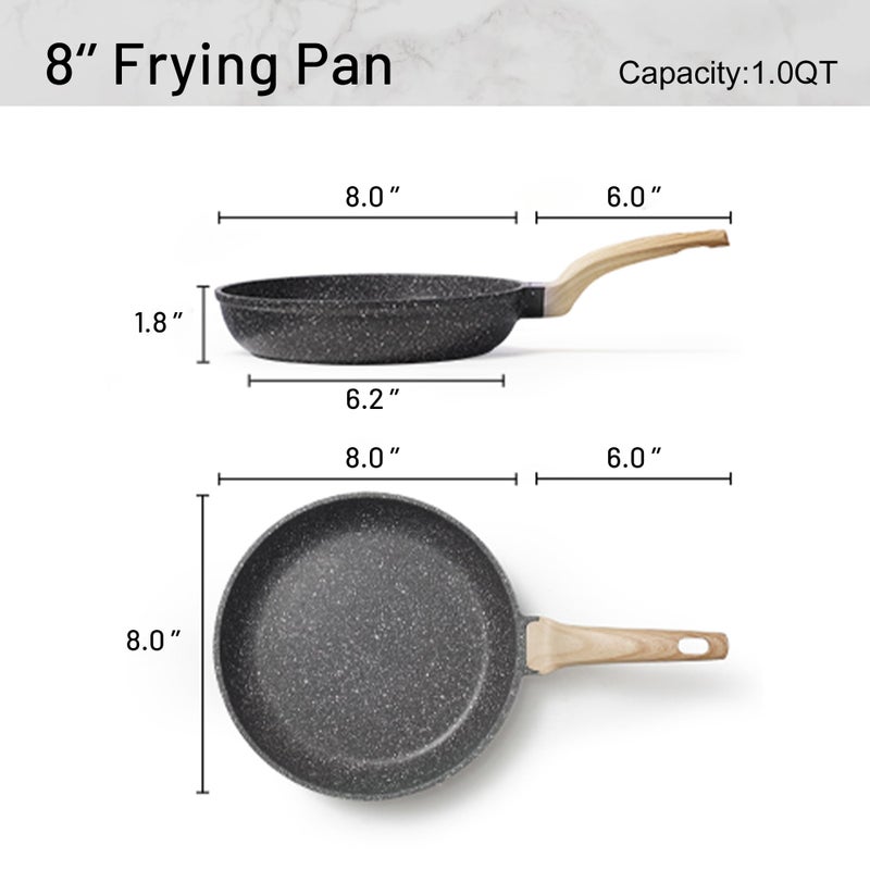 CAROTE Nonstick Frying Pan Skillet,Non Stick Granite Fry Pan Egg Pan Omelet Pans, Stone Cookware Chef's Pan, PFOA Free,Induction Compatible(Classic Granite, 8-Inch) - Image 2